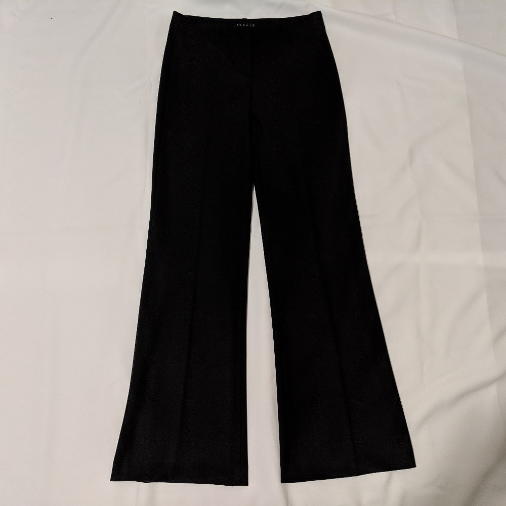 Theory Black Wide Leg Wool Slacks - Trouser